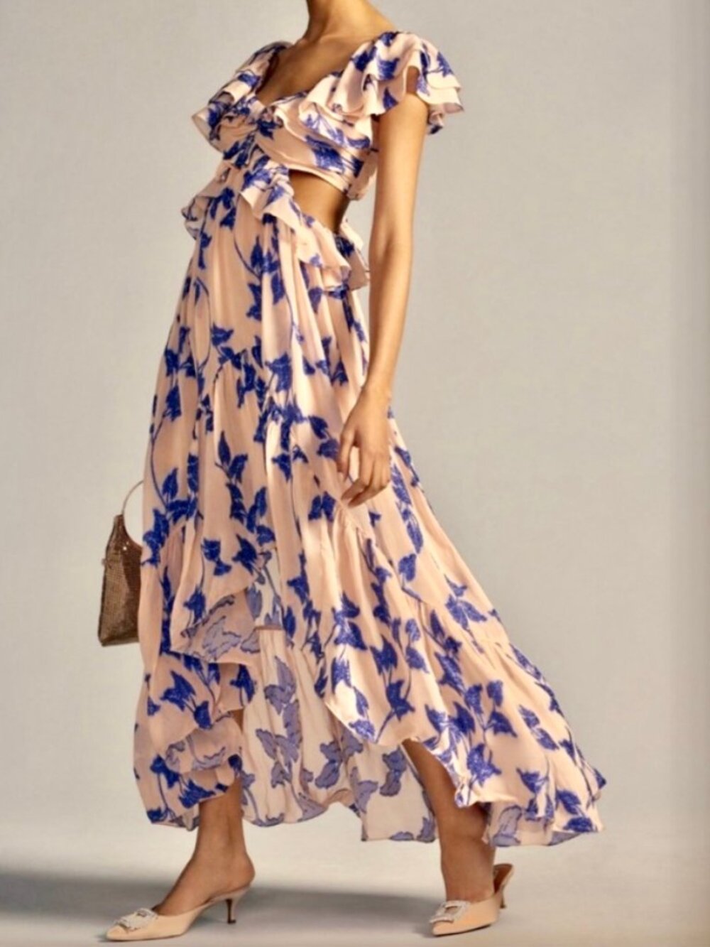 Anthropologie Not So Serious by Pallavi Mohan Floral Ruffled High-Low Dress Sz M